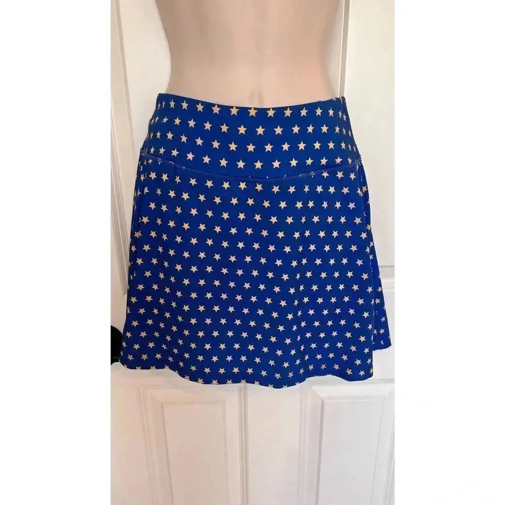 Unbranded Women’s Small Blue‎ Gold Star Back Zipper pocket skort shorts skirts